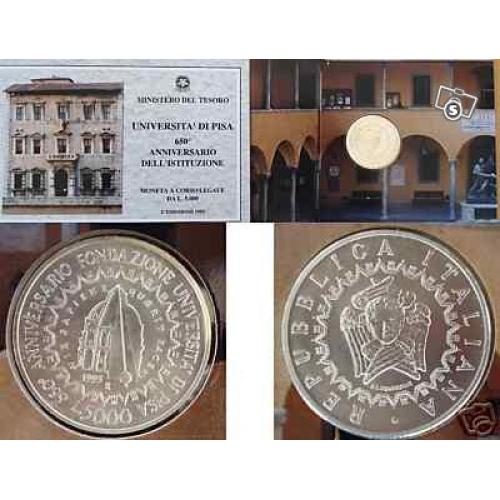 5.000 lire 650' Ann. Univers. Pisa ARGENTO FDC