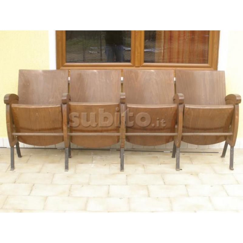 Sedie cinema anni 50/60 4 posti in legno