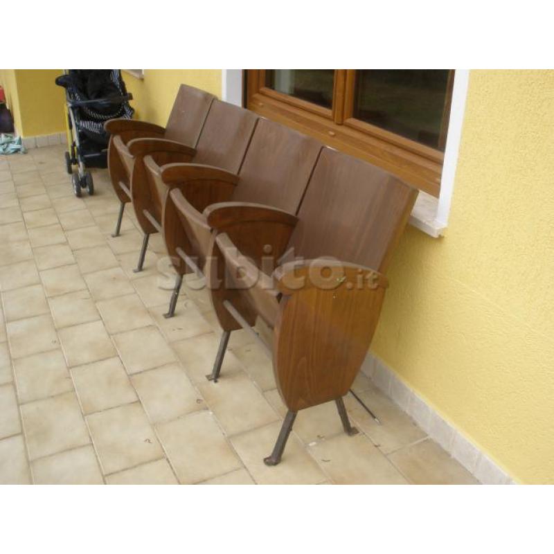 Sedie cinema anni 50/60 4 posti in legno